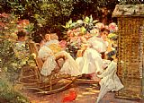 Ladies Canvas Paintings - Ladies In A Garden